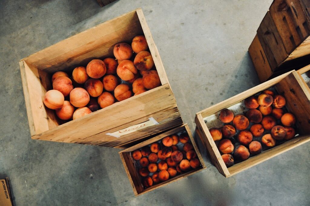 peach, fruits, food, organic, fresh, harvest, healthy, produce, ripe, wooden boxes, storage, store, peach, peach, peach, peach, peach, storage, storage, storage, store, store, store, store, store